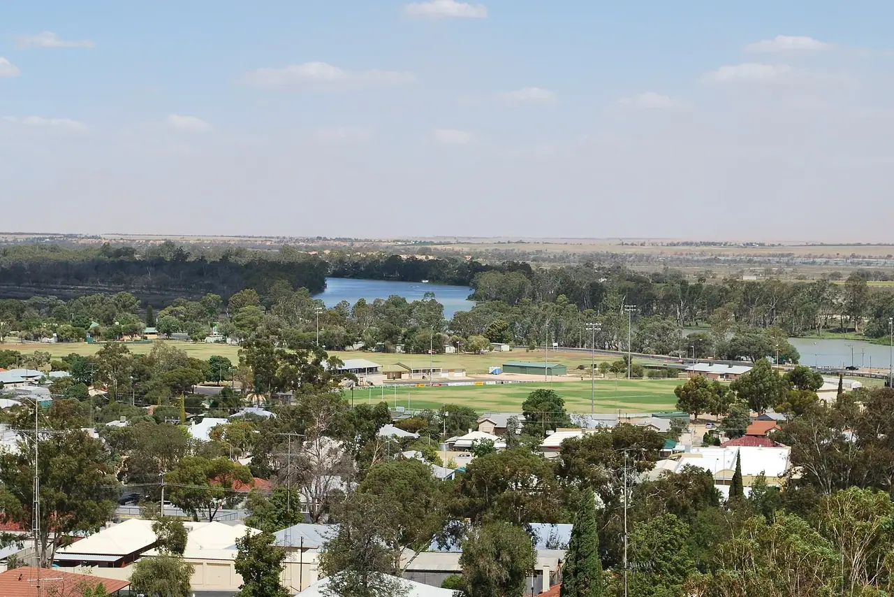 Overlooking the Australian rules football ground and Murray River at Berri, South Australia